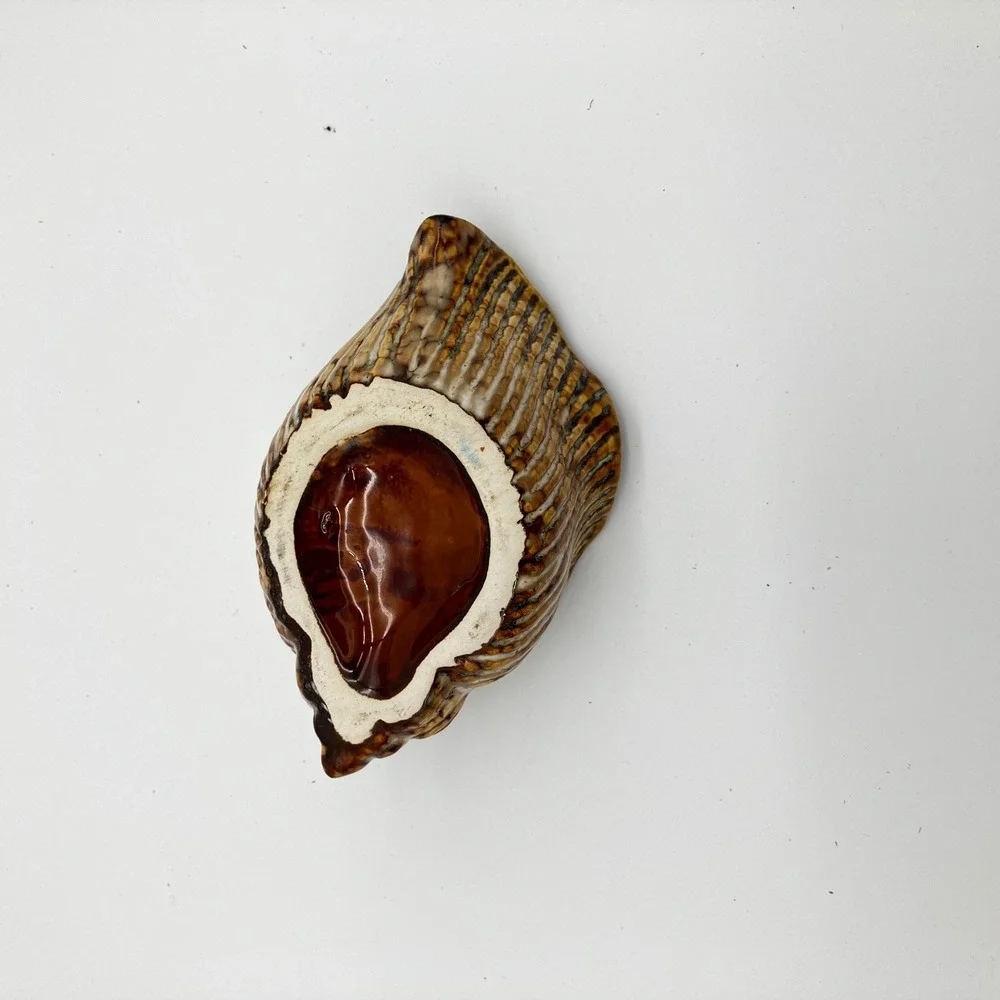 Vintage Ceramic Conch Shell Planter Vase 4.5in Brown Coastal Home Decor